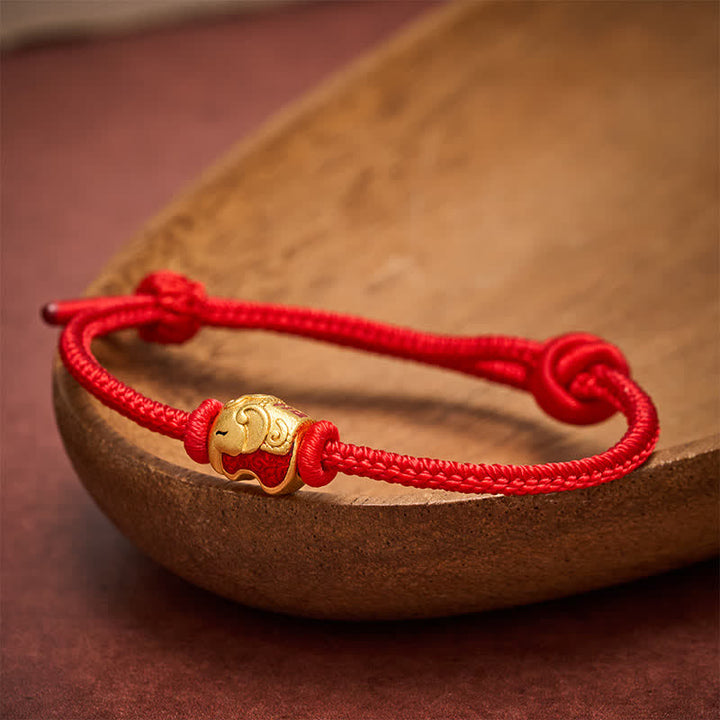 Buddha Stones Bracelet de foi en cuivre avec éléphant et fil rouge - image 1