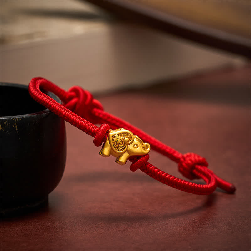 Buddha Stones Bracelet en cuivre résistant à la corde rouge éléphant - Rouge - image 0