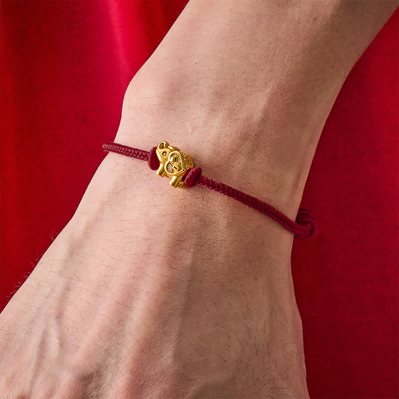 Buddha Stones Bracelet en cuivre résistant à la corde rouge éléphant - image 12