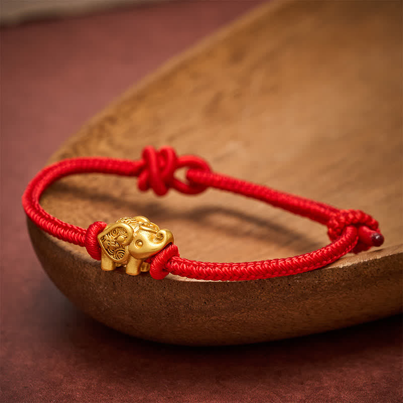 Buddha Stones Bracelet en cuivre résistant à la corde rouge éléphant - image 1