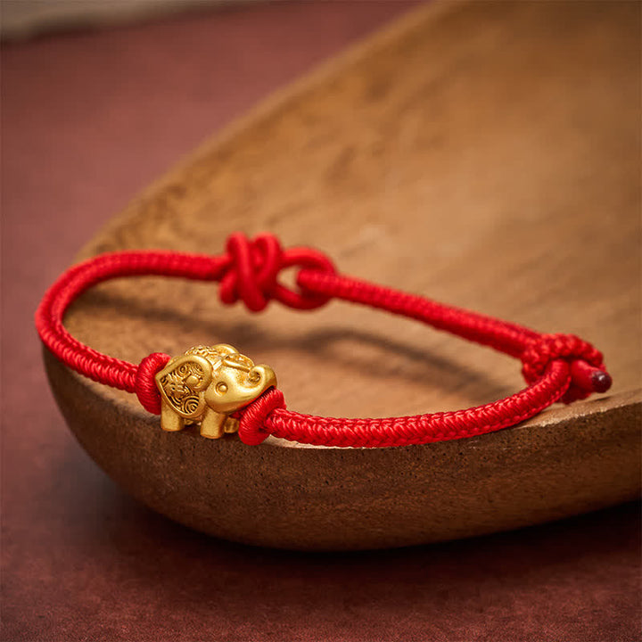 Buddha Stones Bracelet en cuivre résistant à la corde rouge éléphant - image 1