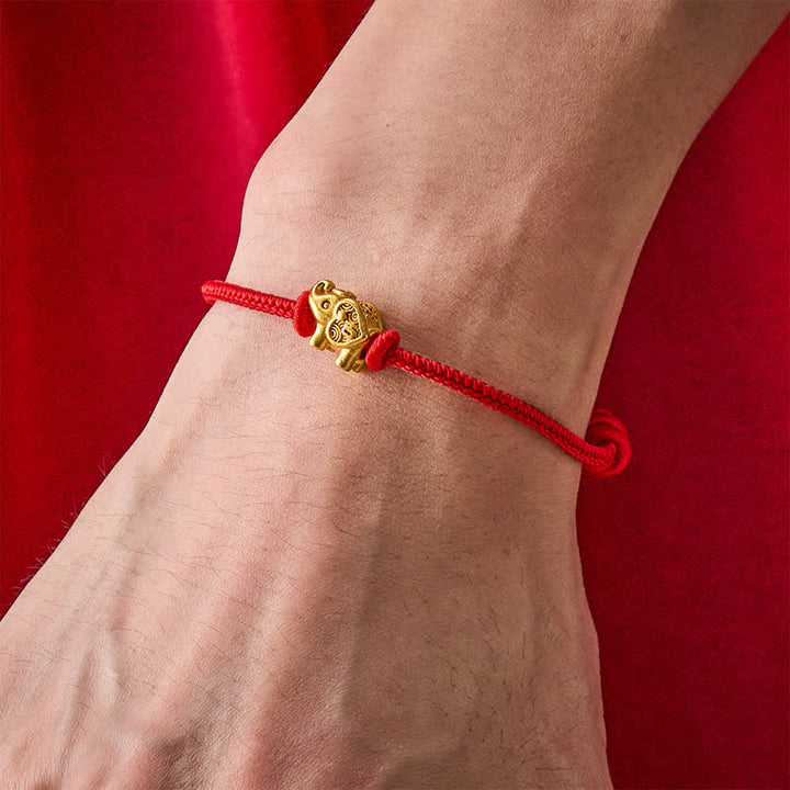 Buddha Stones Bracelet en cuivre résistant à la corde rouge éléphant - image 3