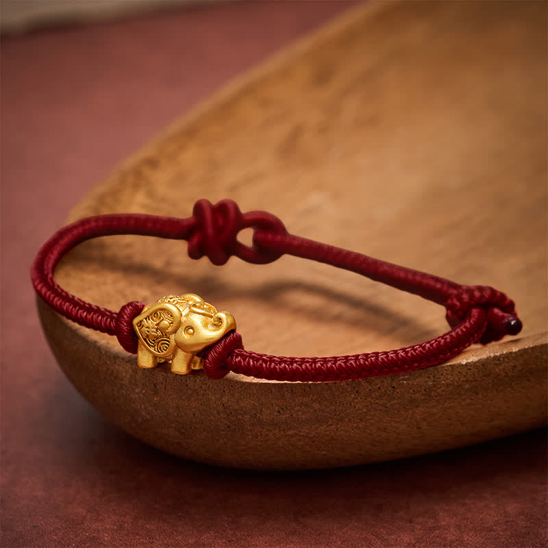 Buddha Stones Bracelet en cuivre résistant à la corde rouge éléphant - Rouge foncé - image 10