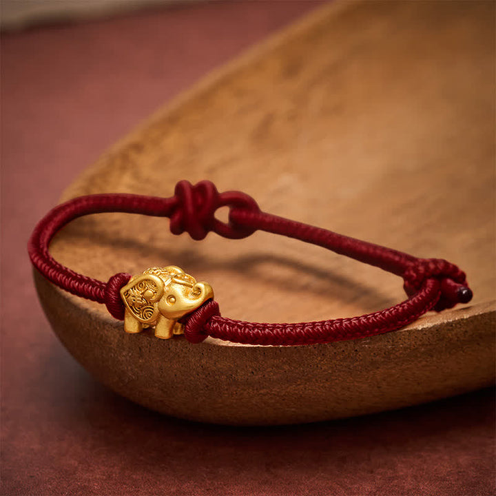 Buddha Stones Bracelet en cuivre résistant à la corde rouge éléphant - Rouge foncé - image 10