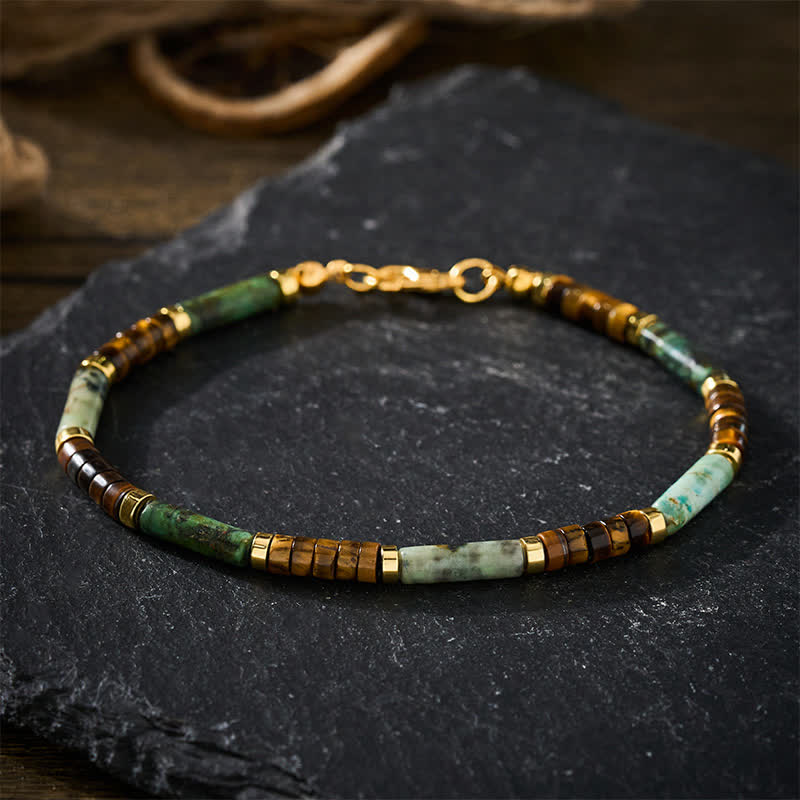 Buddha Stones Bracelet de perles en agate verte, œil de tigre et hématite - image 2