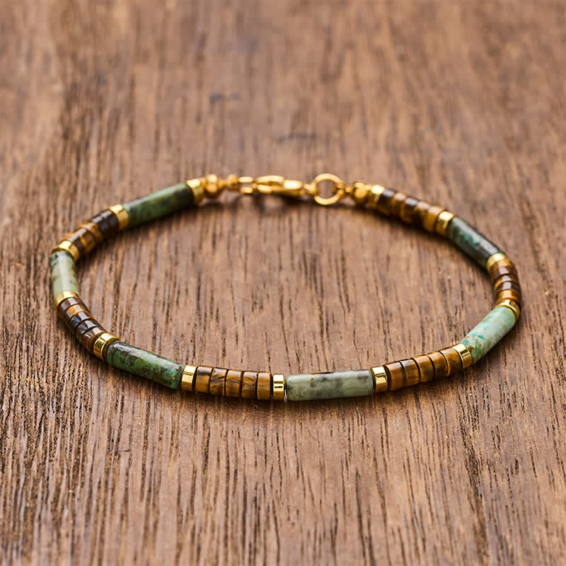 Buddha Stones Bracelet de perles en agate verte, œil de tigre et hématite - 7,9–8,2 po (20–21 cm) - image 0