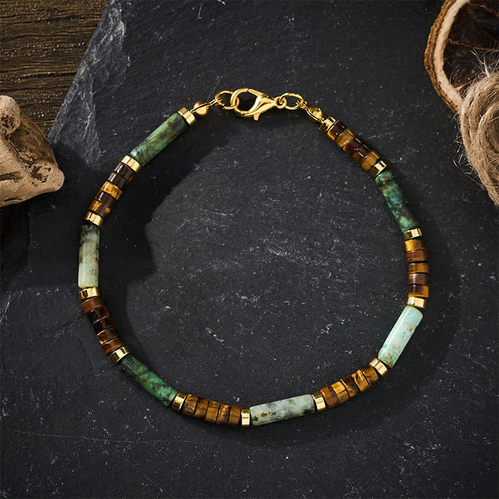 Buddha Stones Bracelet de perles en agate verte, œil de tigre et hématite - image 1