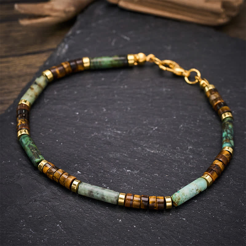 Buddha Stones Bracelet de perles en agate verte, œil de tigre et hématite - image 3