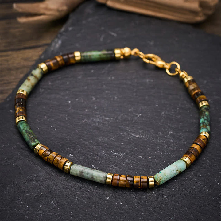 Buddha Stones Bracelet de perles en agate verte, œil de tigre et hématite - image 3