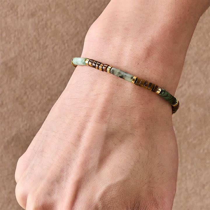 Buddha Stones Bracelet de perles en agate verte, œil de tigre et hématite - image 4