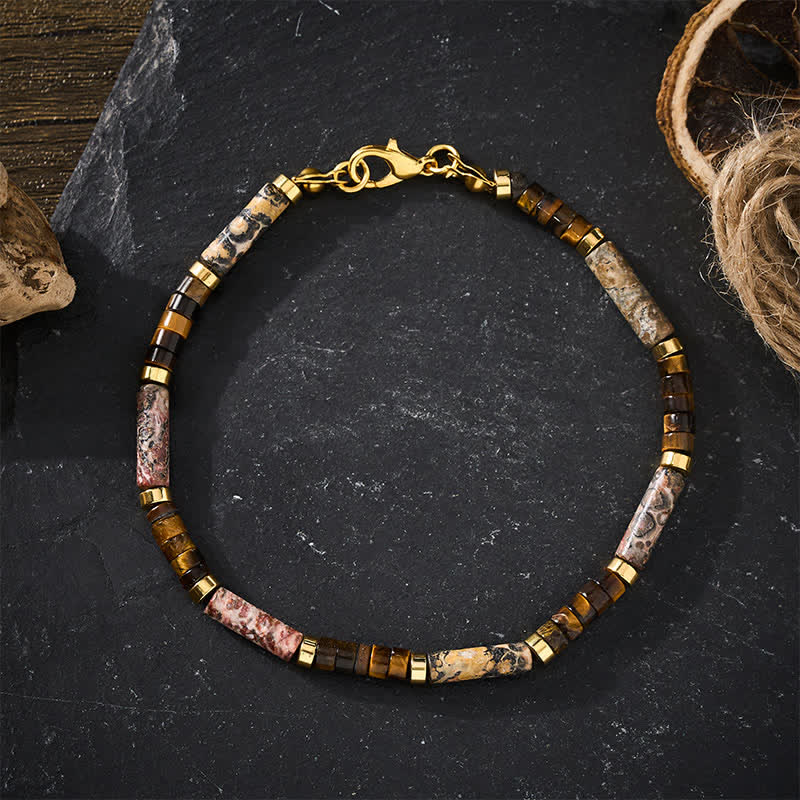 Buddha Stones Bracelet de courage en perles cylindriques de jaspe œil-de-tigre et jaspe paysage - image 1