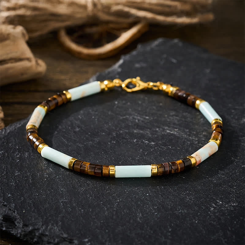 Buddha Stones Bracelet de confiance en perles cylindriques œil de tigre et pierre rouge réseau - image 1