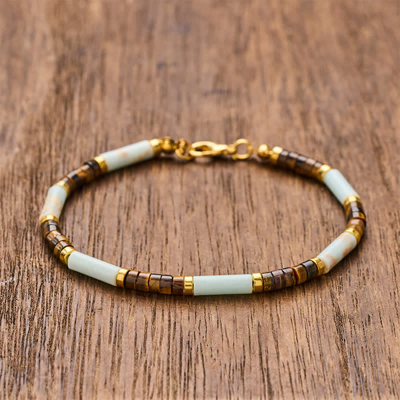 Buddha Stones Bracelet de confiance en perles cylindriques œil de tigre et pierre rouge réseau - 7,9–8,2 po (20–21 cm) - image 0