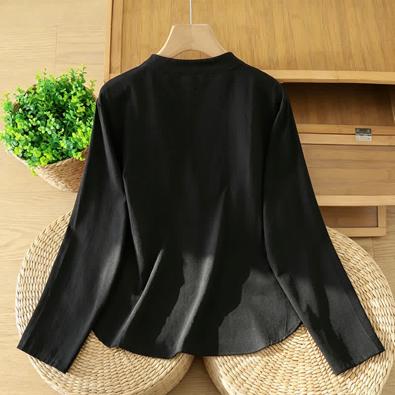 Buddha Stones Chemises à manches longues noires style Tang style automne décontracté vintage pour femmes - image 1