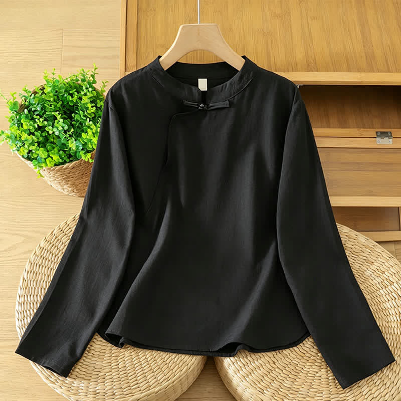 Buddha Stones Chemises à manches longues noires style Tang style automne décontracté vintage pour femmes - Noir - US12, UK/AU16, EU44 (3XL) - image 0