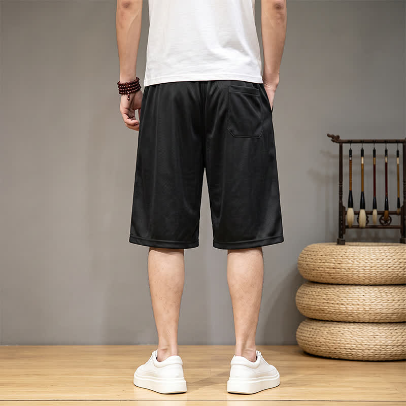 Buddha Stones Short d'été bohème pour homme, taille élastique avec cordon de serrage et bordure géométrique, poches - image 11