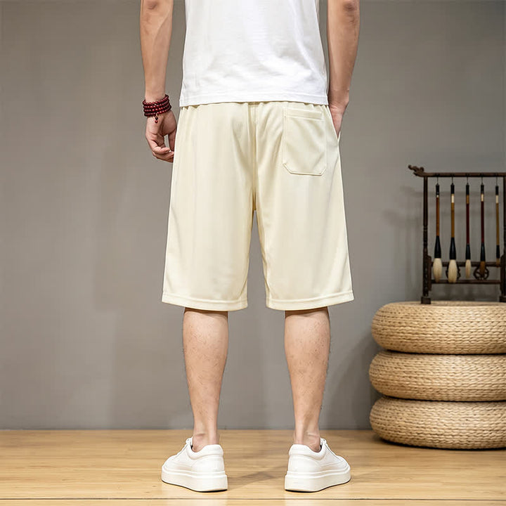 Buddha Stones Short d'été bohème pour homme, taille élastique avec cordon de serrage et bordure géométrique, poches - image 22