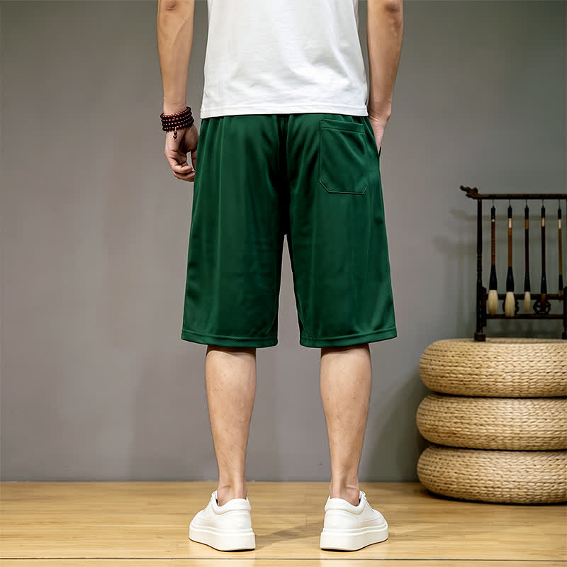 Buddha Stones Short d'été bohème pour homme, taille élastique avec cordon de serrage et bordure géométrique, poches - image 1