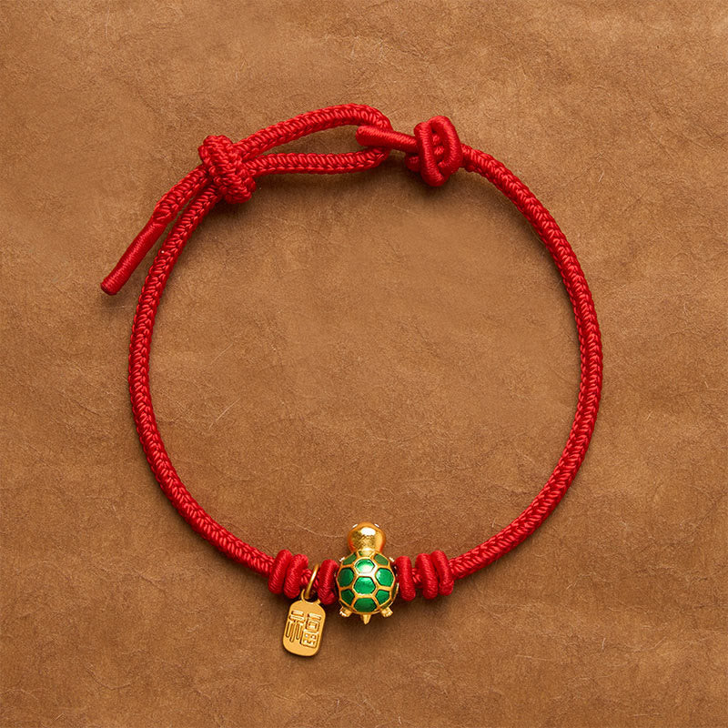 Buddha Stones Bracelet porte-bonheur à ficelle rouge en forme de tortue Fu - Rouge - 6,7–7,5 po/17–19 cm - Personnage de Square Fu - image 1