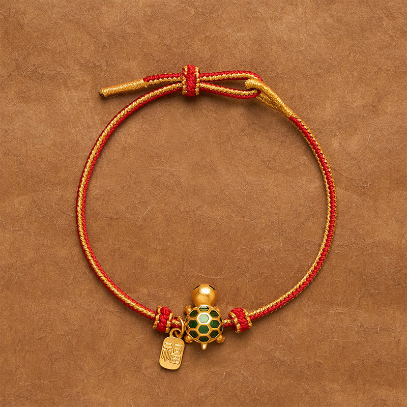 Buddha Stones Bracelet porte-bonheur tressé en cuivre rouge avec motif tortue Fu et fil rouge - Personnage de Square Fu - image 0