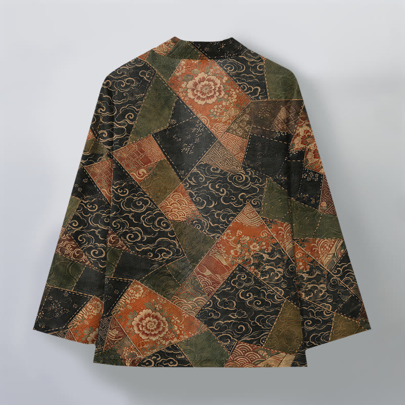 Buddha Stones Kimono homme vintage en coton patchwork à motif vagues, ouvert sur le devant - image 2