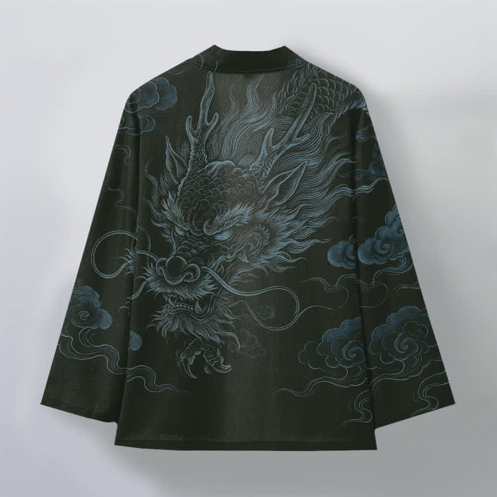 Buddha Stones Kimono pour homme en coton à motif de brume et de dragon ancien, ouvert sur le devant - image 8