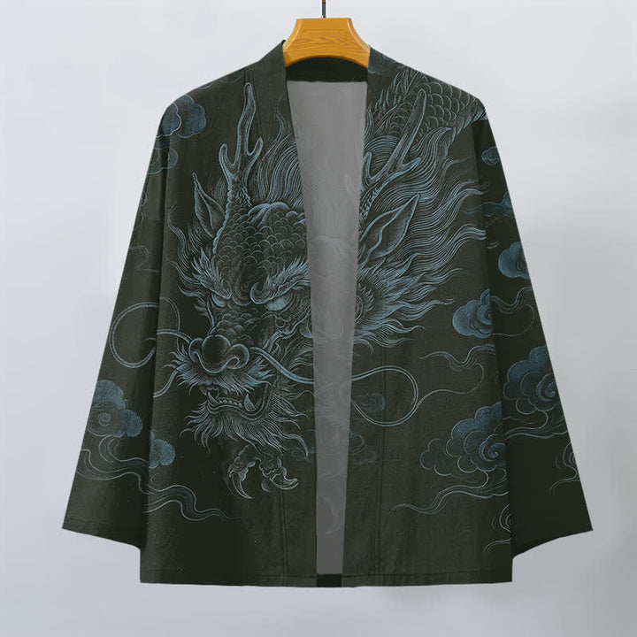 Buddha Stones Kimono pour homme en coton à motif de brume et de dragon ancien, ouvert sur le devant - image 7