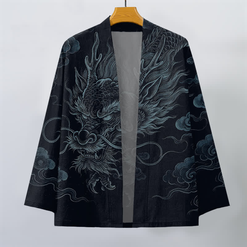 Buddha Stones Kimono pour homme en coton à motif de brume et de dragon ancien, ouvert sur le devant - image 10