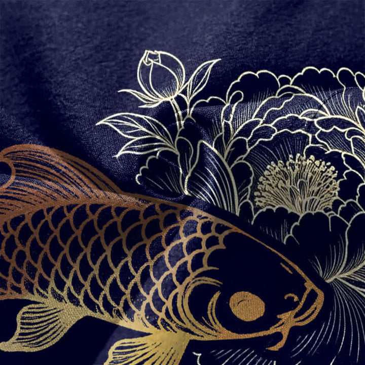 Buddha Stones Kimono pour homme en coton à motif de fleurs de carpe koï doubles, ouvert sur le devant - image 5
