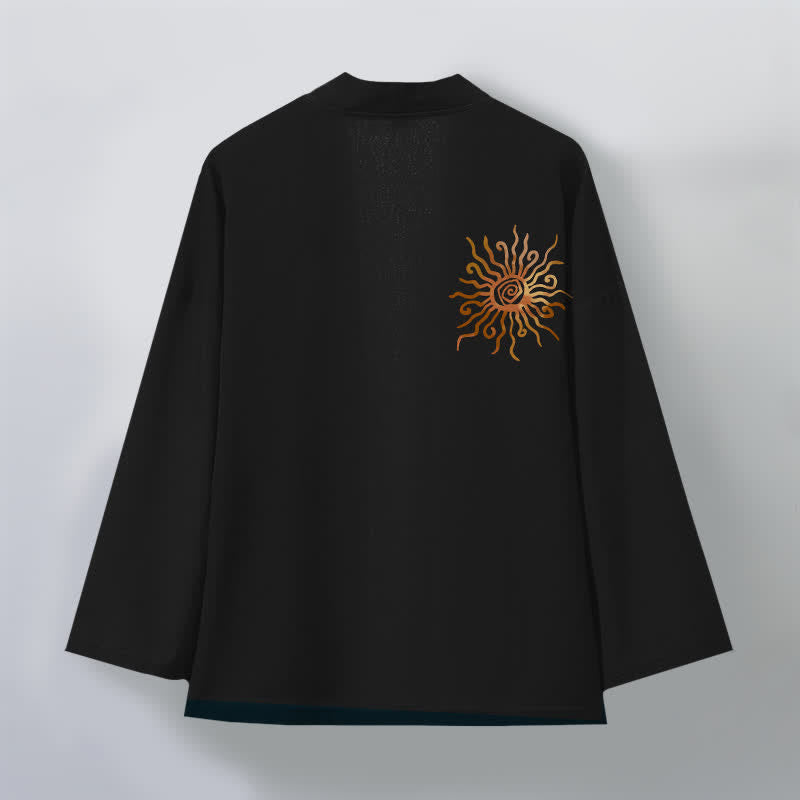 Buddha Stones Kimono pour homme en coton à motif soleil doré, ouvert sur le devant - image 2