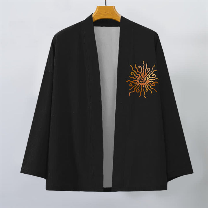 Buddha Stones Kimono pour homme en coton à motif soleil doré, ouvert sur le devant - image 1