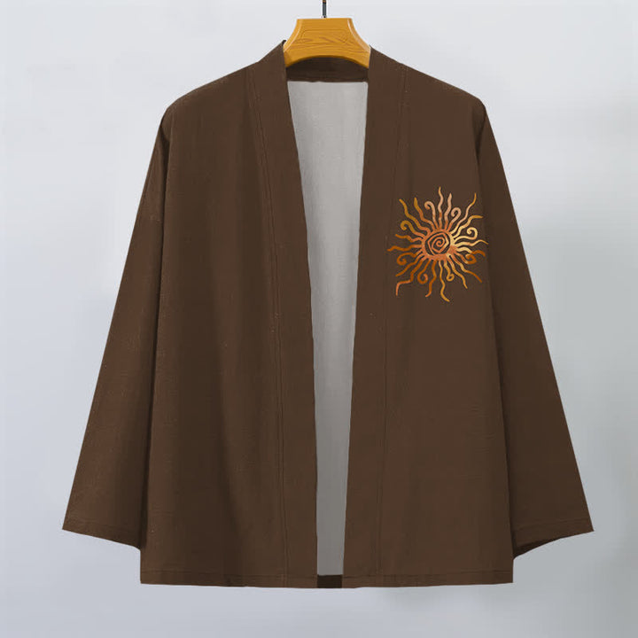 Buddha Stones Kimono pour homme en coton à motif soleil doré, ouvert sur le devant - image 7