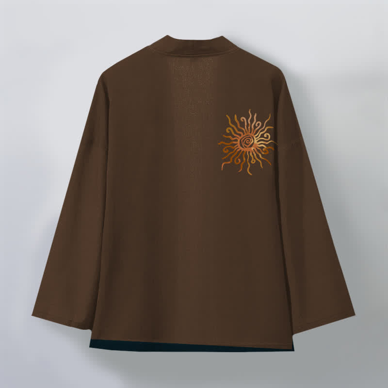 Buddha Stones Kimono pour homme en coton à motif soleil doré, ouvert sur le devant - image 8