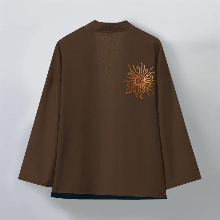Buddha Stones Kimono pour homme en coton à motif soleil doré, ouvert sur le devant - image 8