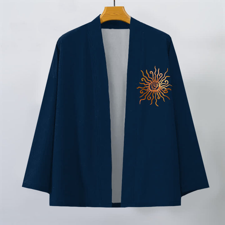 Buddha Stones Kimono pour homme en coton à motif soleil doré, ouvert sur le devant - image 10
