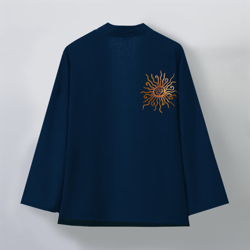 Buddha Stones Kimono pour homme en coton à motif soleil doré, ouvert sur le devant - image 11