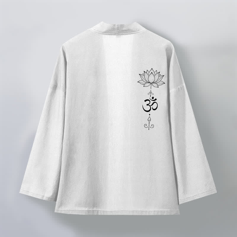 Buddha Stones Kimono pour homme en coton à motif lotus zen, ouvert sur le devant - image 11