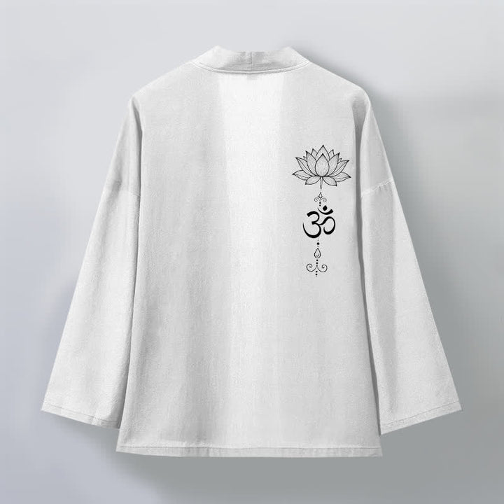 Buddha Stones Kimono pour homme en coton à motif lotus zen, ouvert sur le devant - image 11