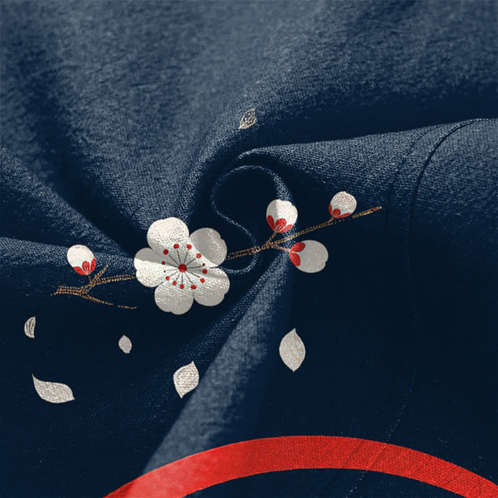 Buddha Stones Kimono pour homme en coton à motif de vagues de sakura et de carpes koï jumelées, ouvert sur le devant - image 5