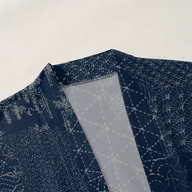 Buddha Stones Kimono pour homme en coton à motif Seigaiha Asanoha, ouvert sur le devant. - image 3