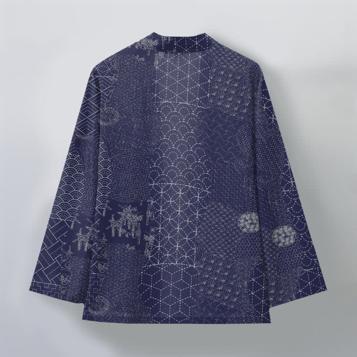 Buddha Stones Kimono pour homme en coton à motif Seigaiha Asanoha, ouvert sur le devant. - image 11