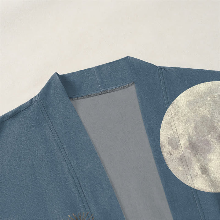 Buddha Stones Kimono pour homme en coton à motif de pleine lune et de pin, ouvert sur le devant - image 3
