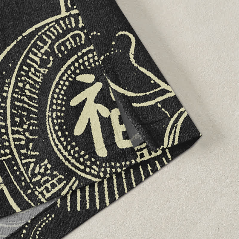 Buddha Stones Kimono pour homme en coton à motif de nuages ​​et de lotus, ouvert sur le devant - image 4