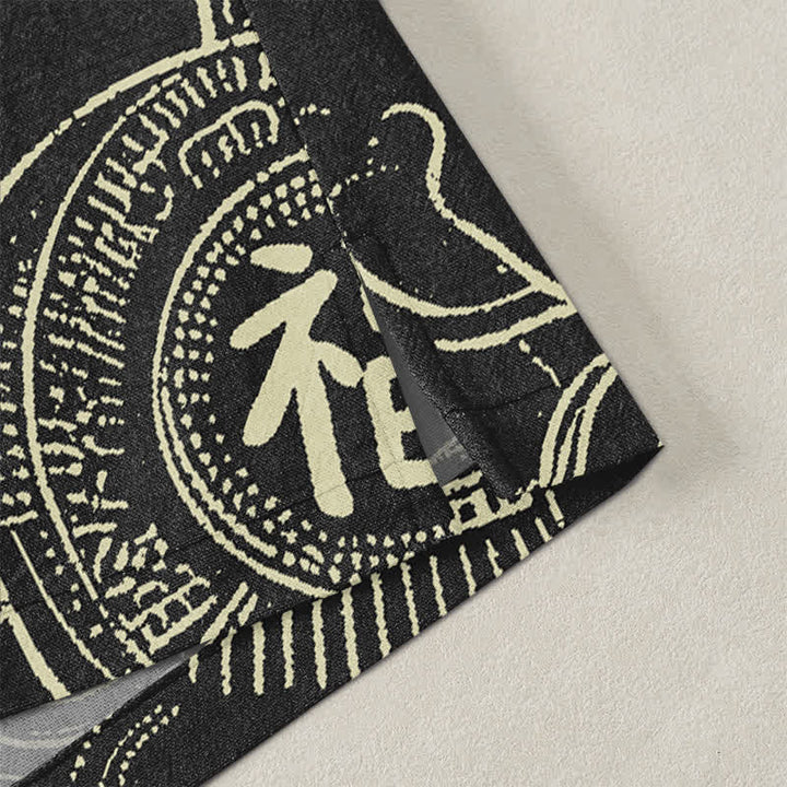 Buddha Stones Kimono pour homme en coton à motif de nuages ​​et de lotus, ouvert sur le devant - image 4