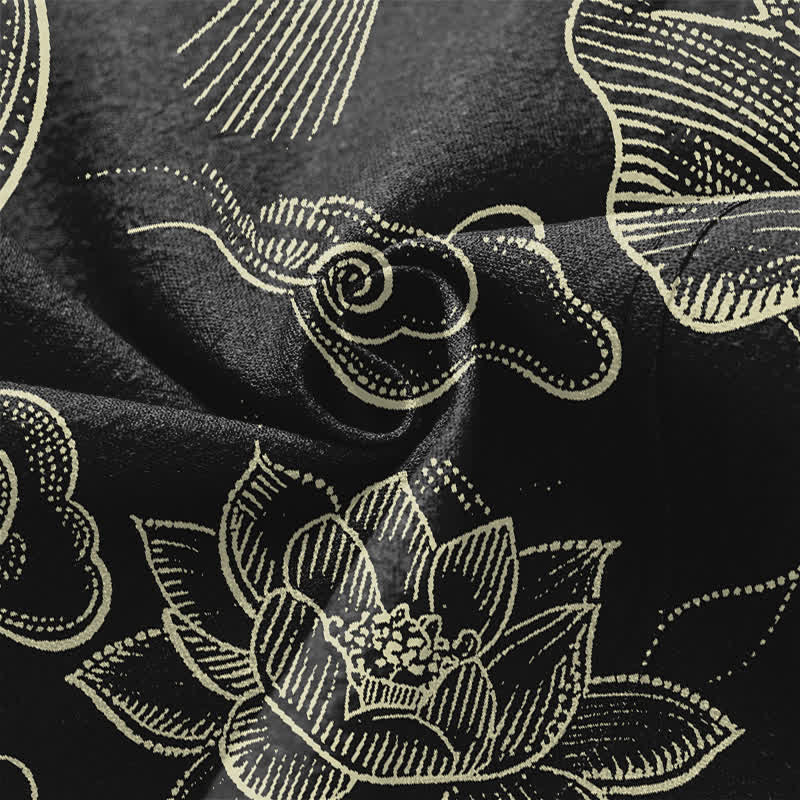 Buddha Stones Kimono pour homme en coton à motif de nuages ​​et de lotus, ouvert sur le devant - image 5