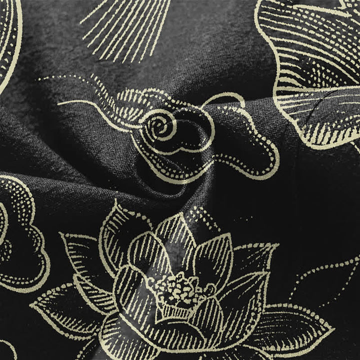 Buddha Stones Kimono pour homme en coton à motif de nuages ​​et de lotus, ouvert sur le devant - image 5