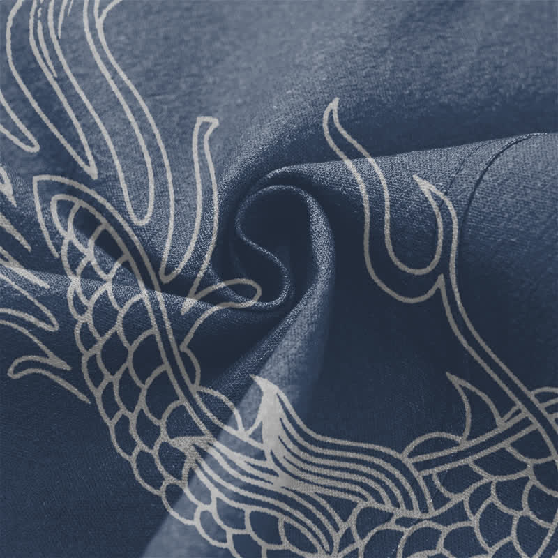 Buddha Stones Kimono pour homme en coton blanc à motif de dragon et de nuages, ouvert sur le devant - image 5