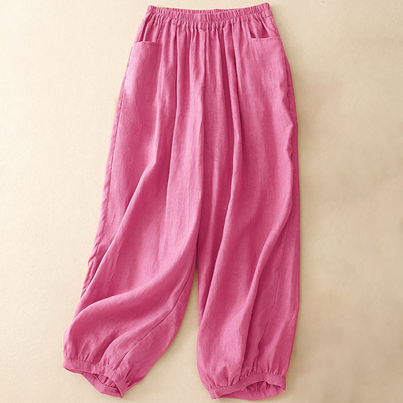 Pantalon d'été pour femme Buddha Stones, couleur unie, longueur cheville, avec poches - Rouge violet pâle - US8-10，UK/AU12-14，EU40-42 (2XL) - image 0