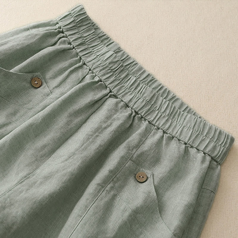 Short d'été décontracté à boutons pour femme, uni, avec poches, de la Buddha Stones - image 1