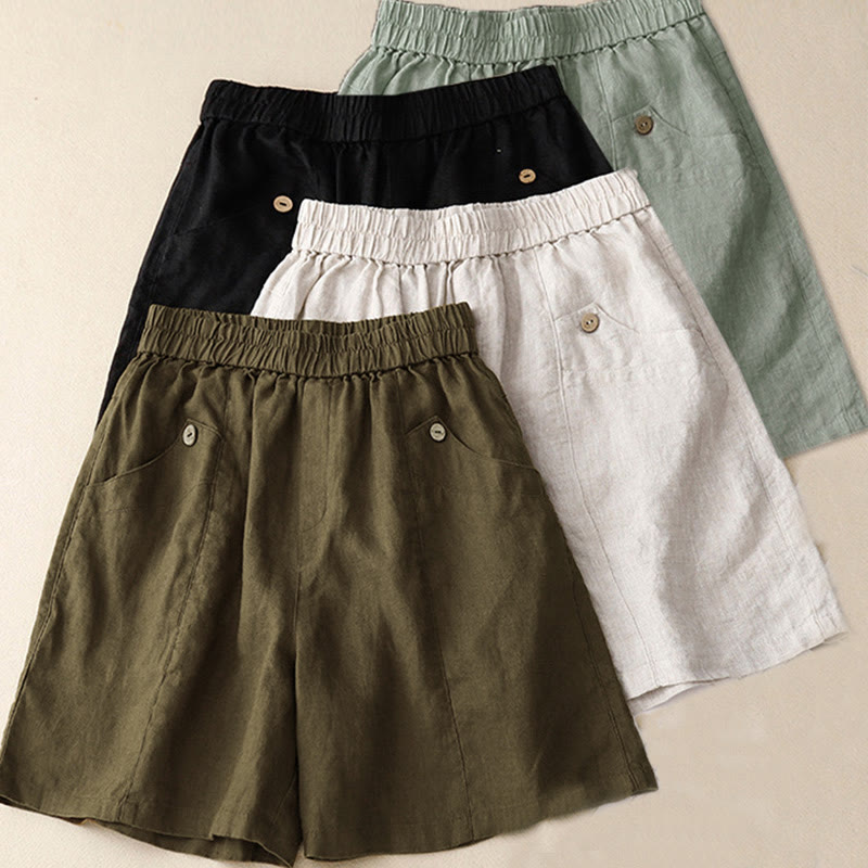 Short d'été décontracté à boutons pour femme, uni, avec poches, de la Buddha Stones - image 26